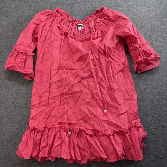 Mud Pie Tops - Mudpie Women's Tunic Top Size Medium pink, ruffled, textured polka dot